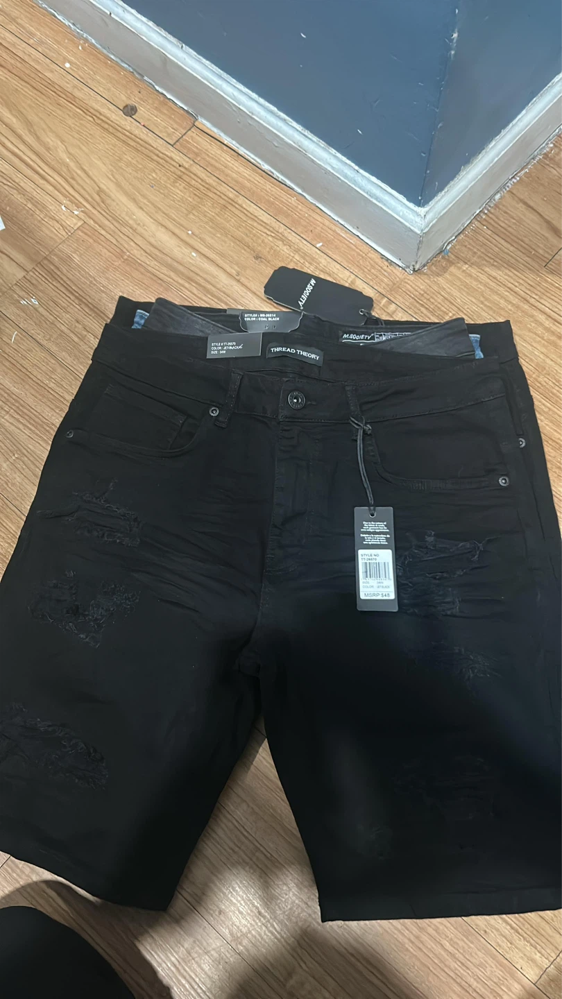Thread Theory Distressed Denim Shorts (Blue & Black) - photo 3