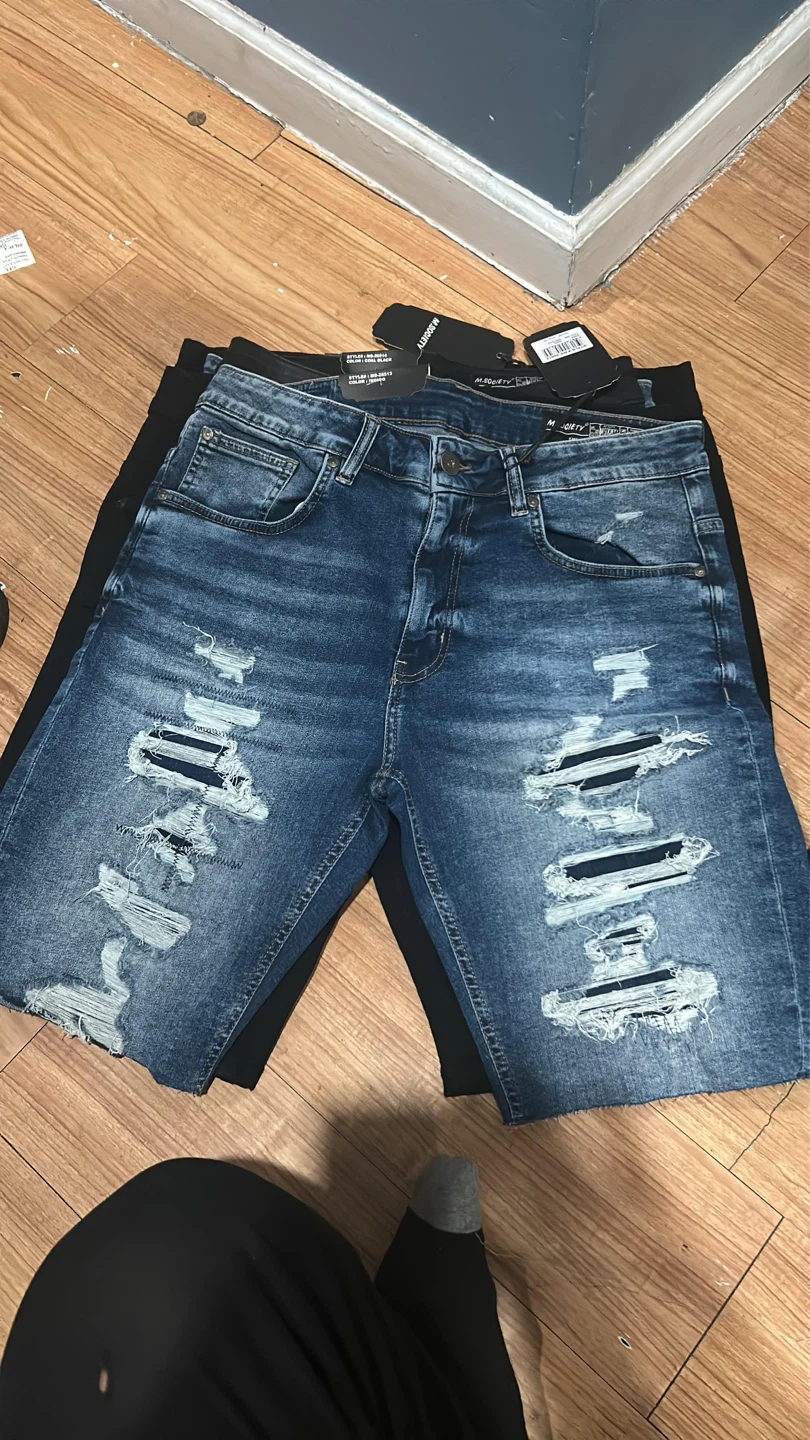Thread Theory Distressed Denim Shorts (Blue & Black) - photo 4