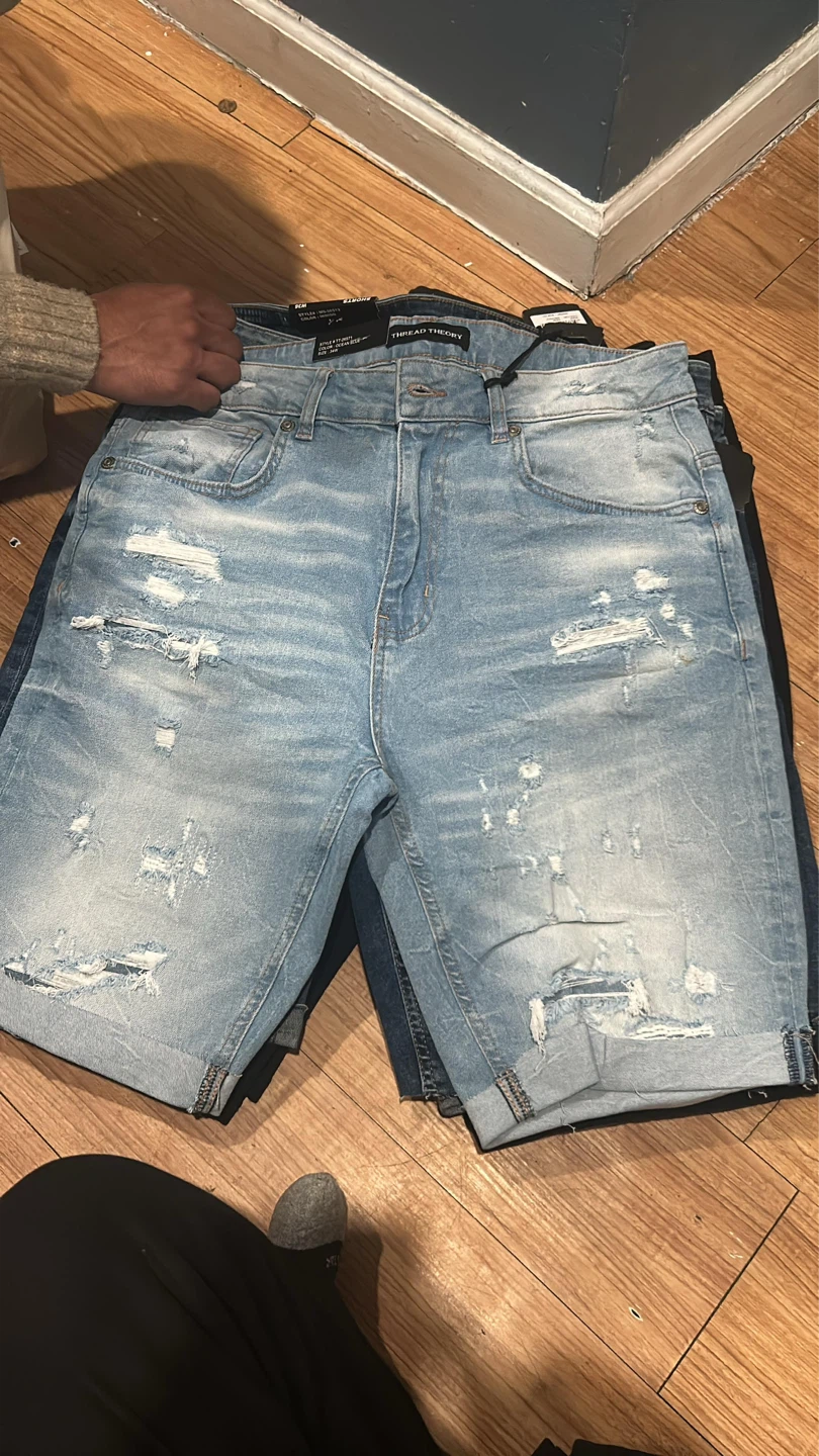Thread Theory Distressed Denim Shorts (Blue & Black)