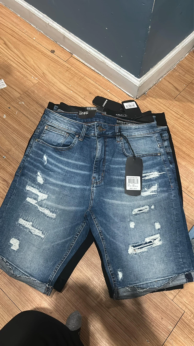 Thread Theory Distressed Denim Shorts (Blue & Black) - photo 5
