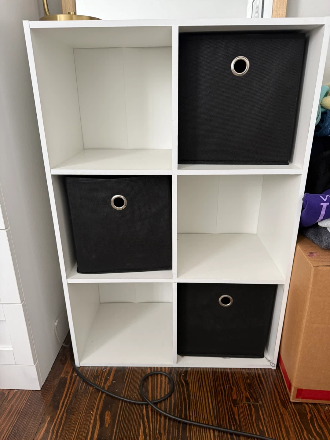 White 6-Cube Storage Organizer with Black Bins