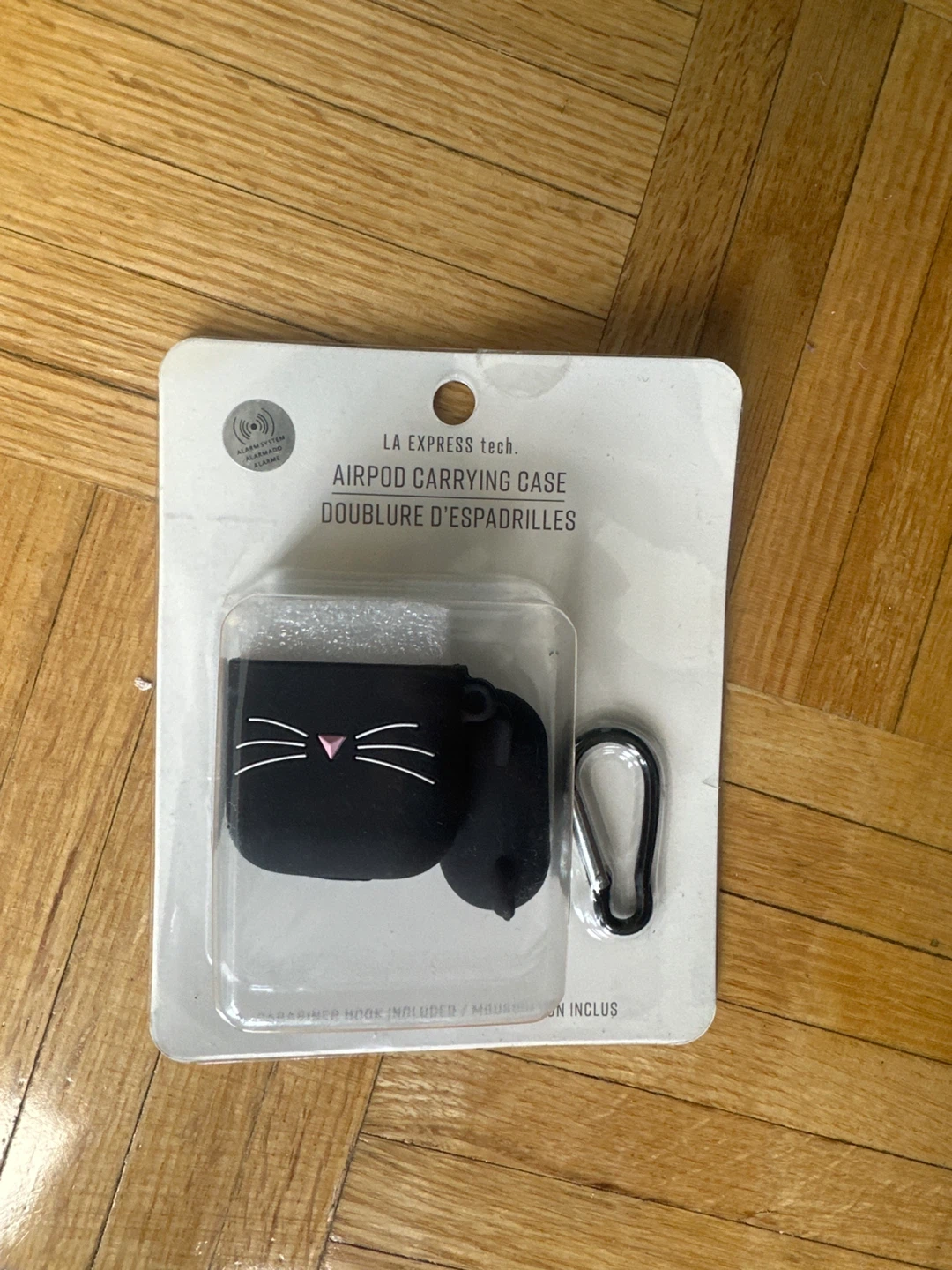 LA EXPRESS tech. Black Cat AirPods Carrying Case with Carabiner