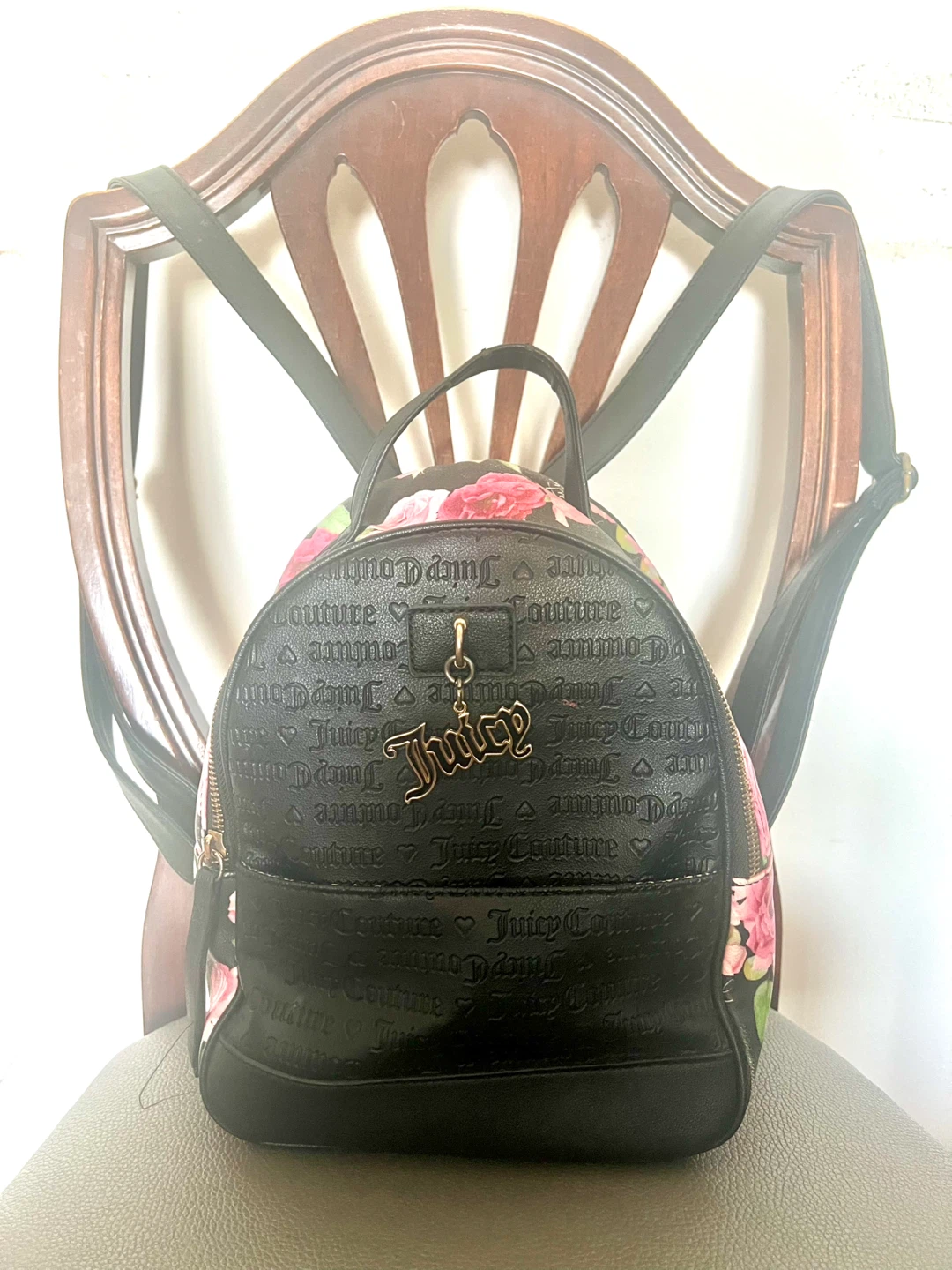 JUICY COUTURE - Roses Floral Design - Black Mini BACKPACK 🌱