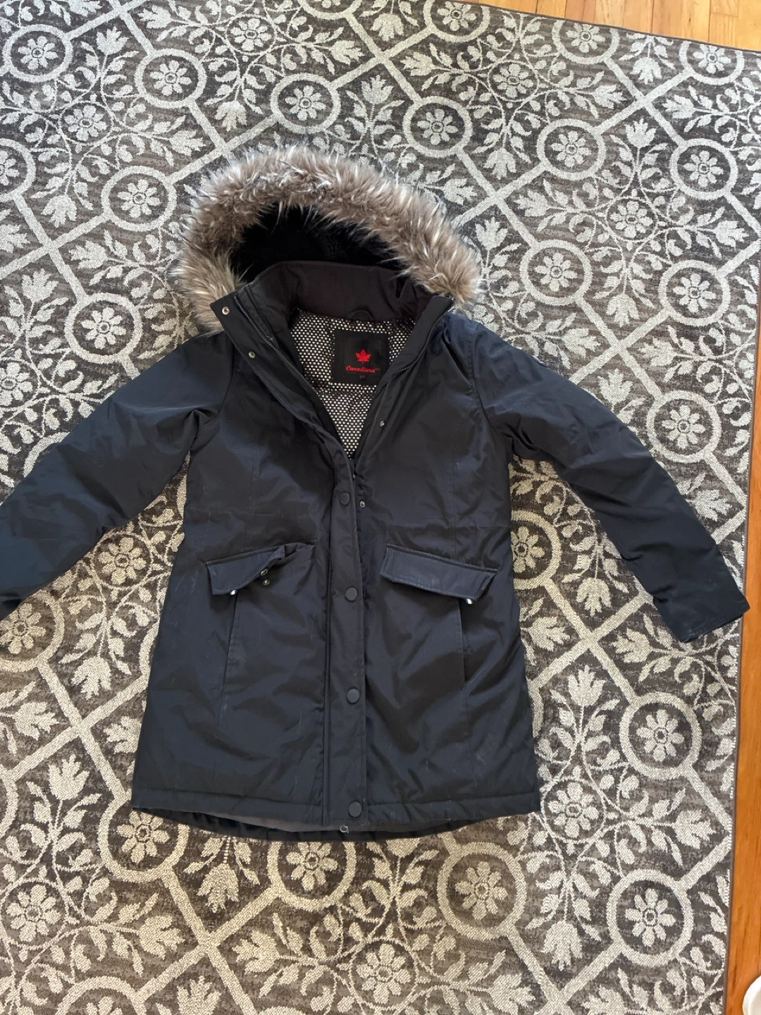 Canadiana Black Parka Jacket with Fur Hood
