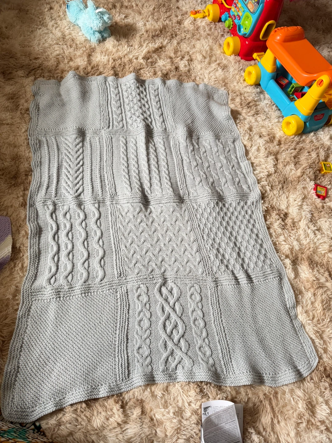 Grey Cable Knit Baby Blanket