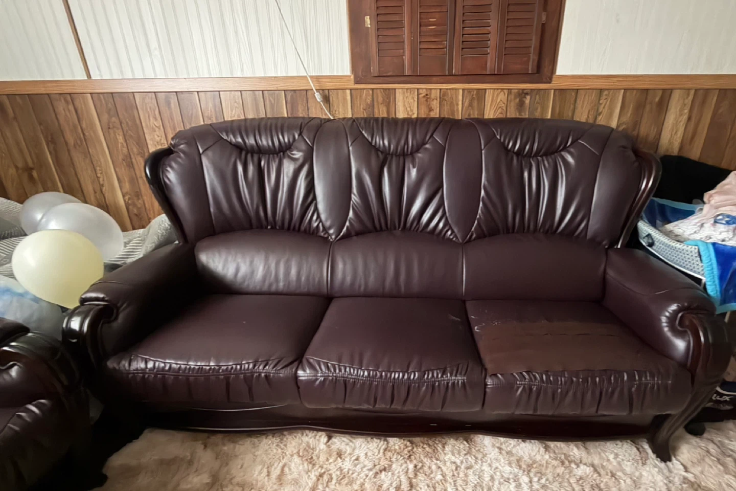 Dark Brown Faux Leather Sofa - photo 2