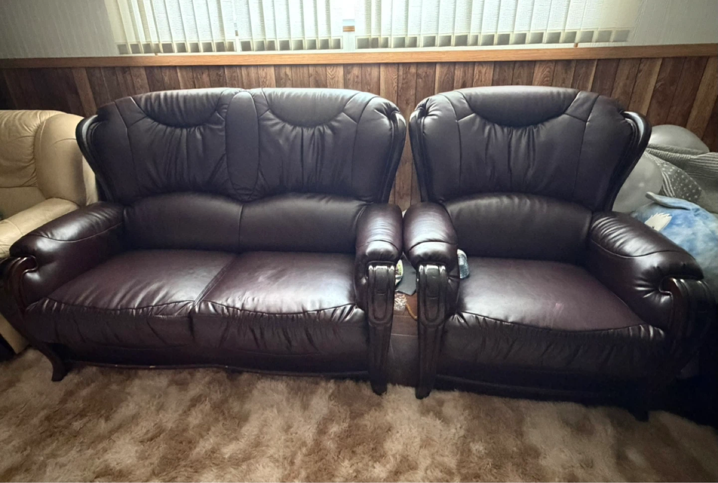 Dark Brown Faux Leather Sofa