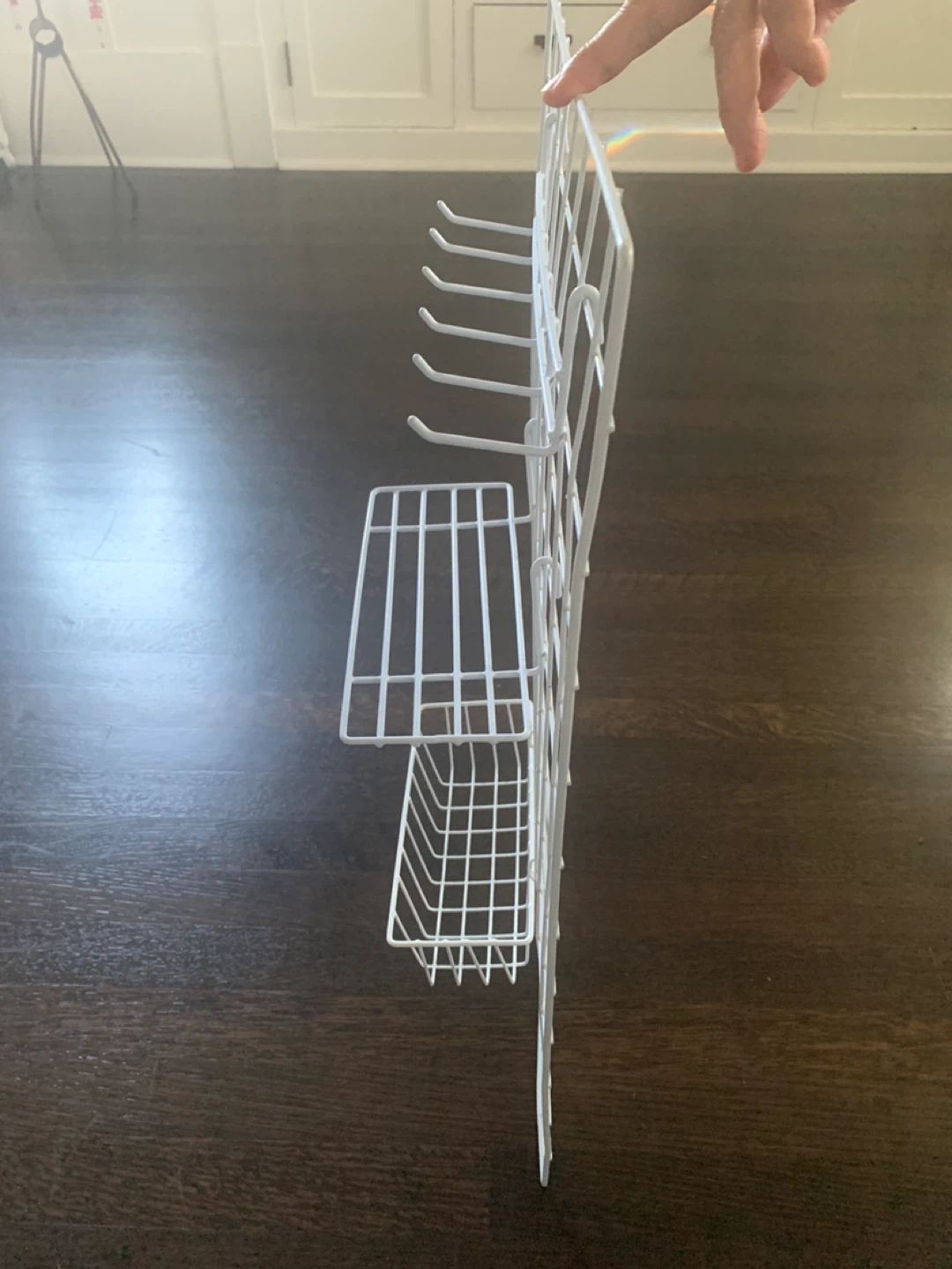 White Grid Display Panel with Shelves and Hooks - photo 2