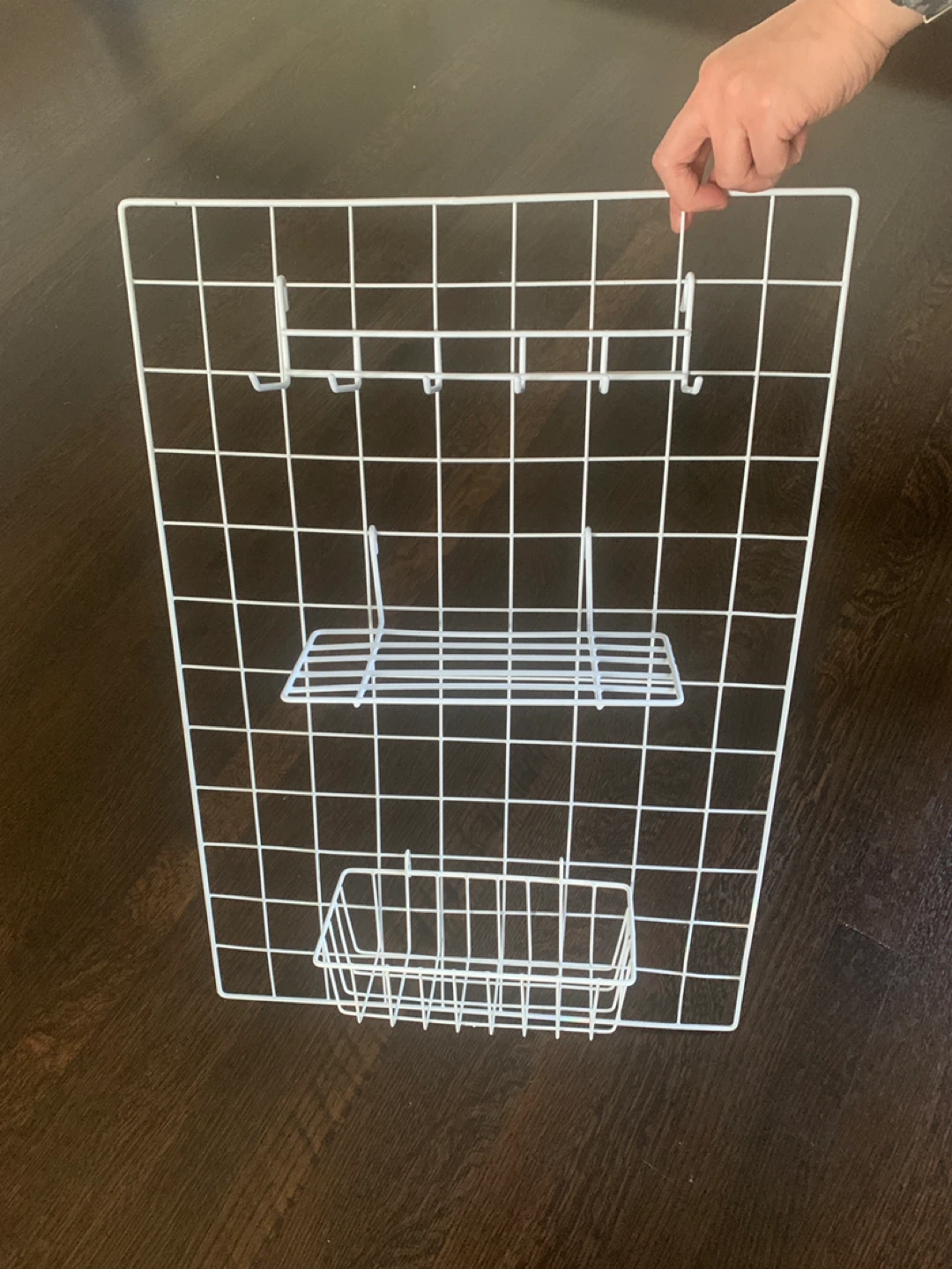White Grid Display Panel with Shelves and Hooks - photo 3
