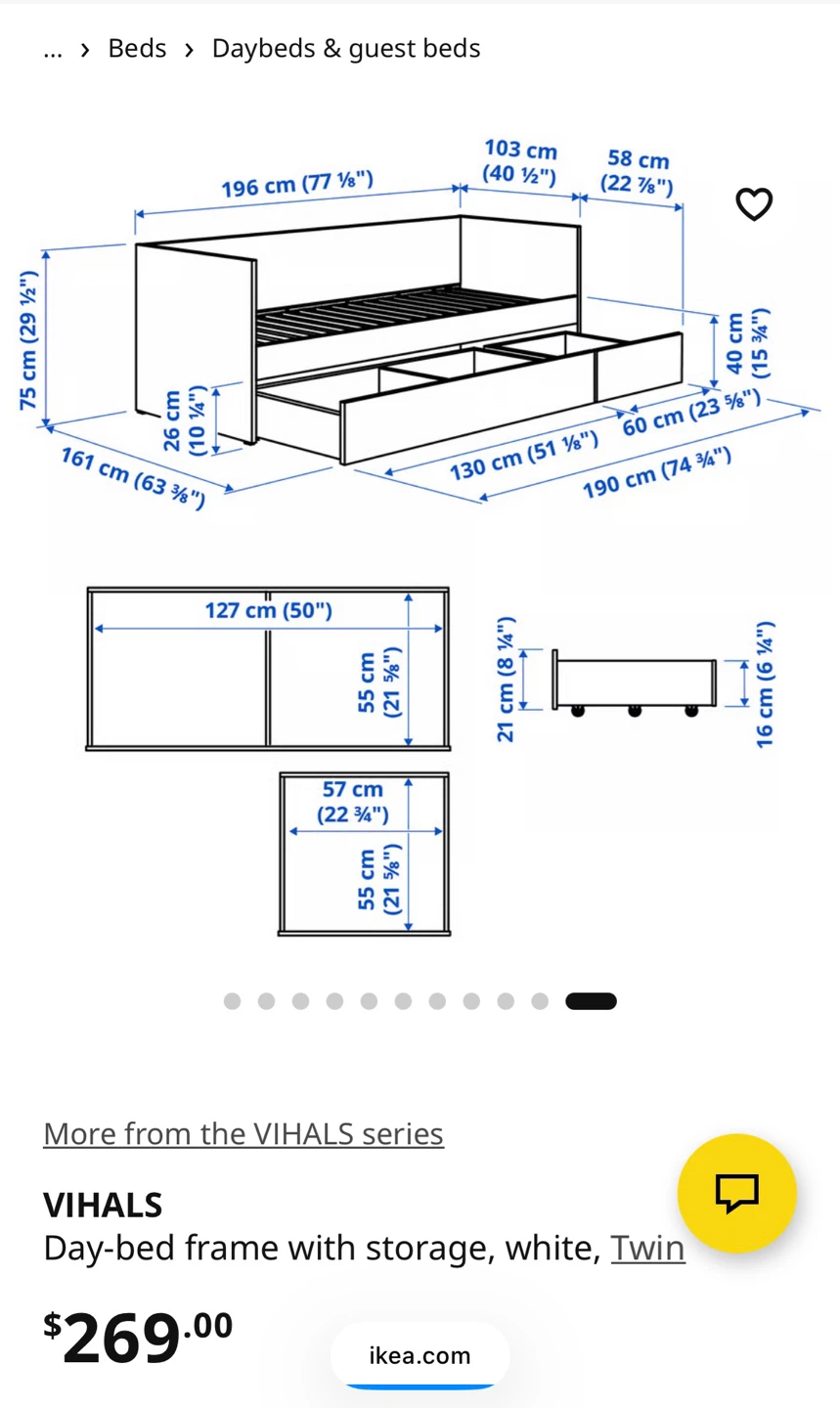 IKEA VIHALS Day-bed frame with storage, white, Twin - photo 5