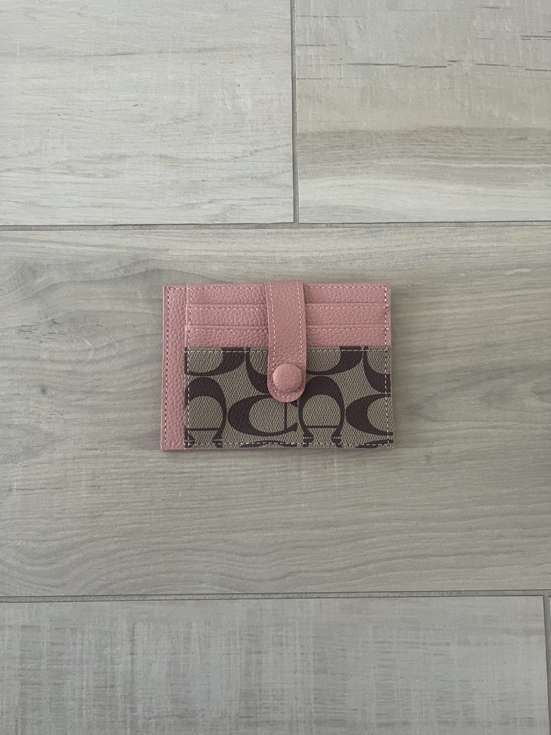 Coach Card Holder Pink Signature Print