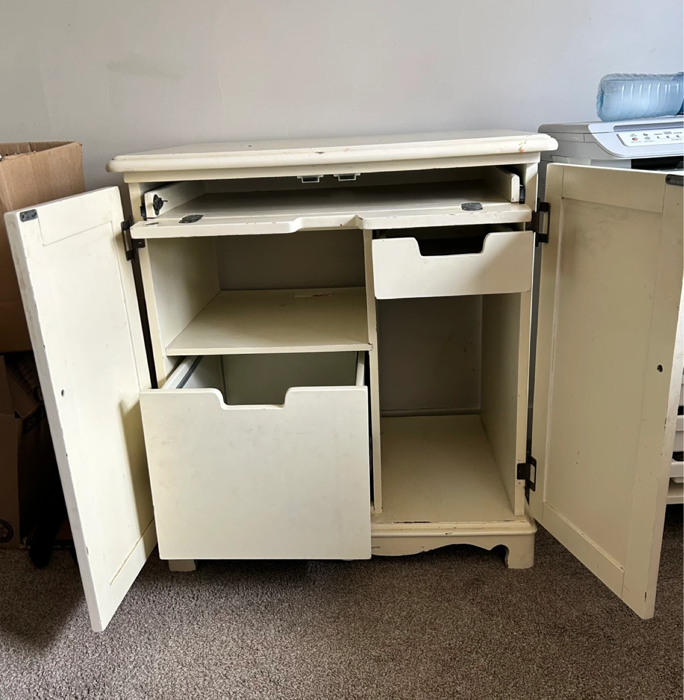 Cream Coloured Two Door Storage Cabinet with Drawer - photo 2