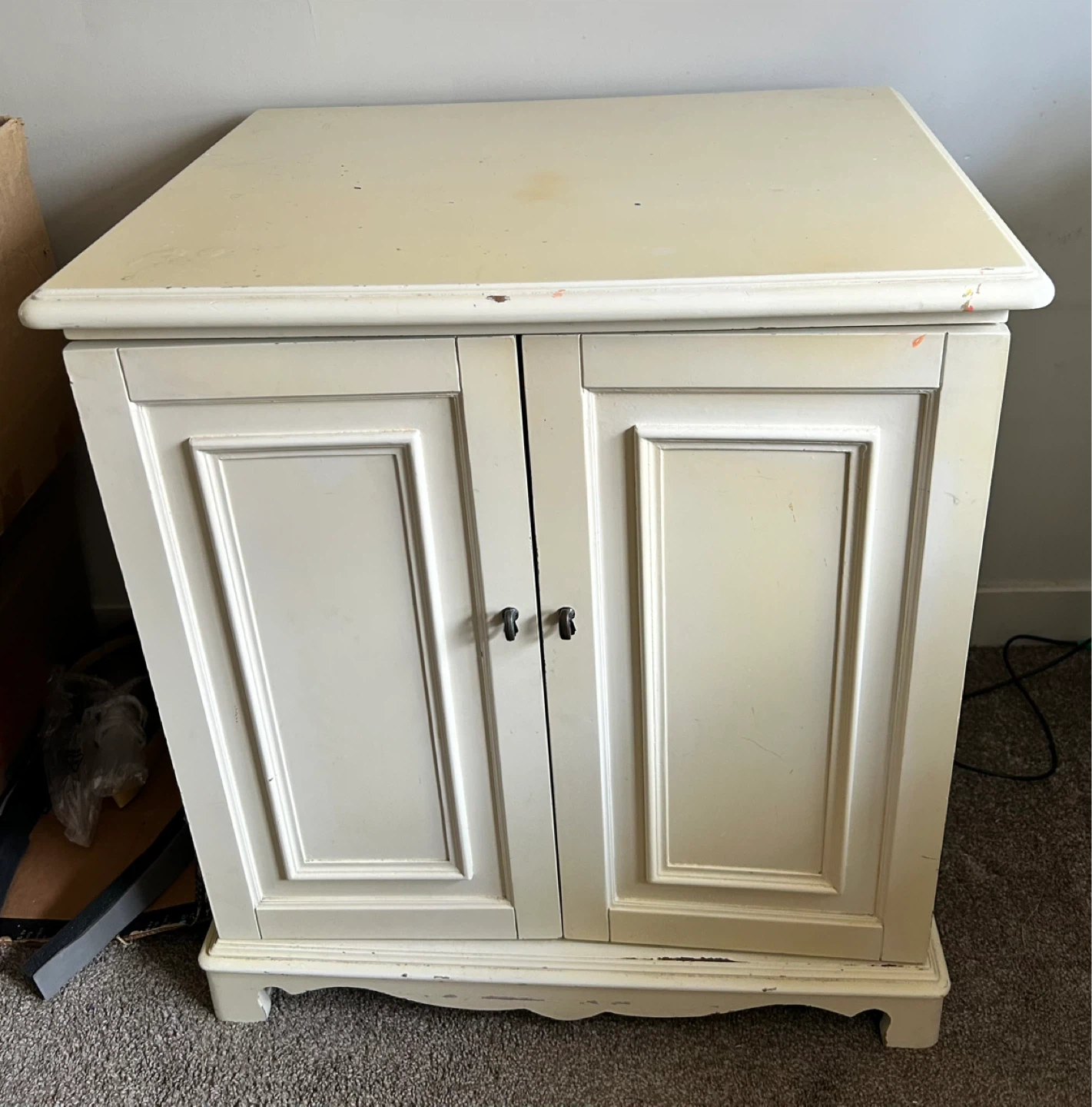 Cream Coloured Two Door Storage Cabinet with Drawer