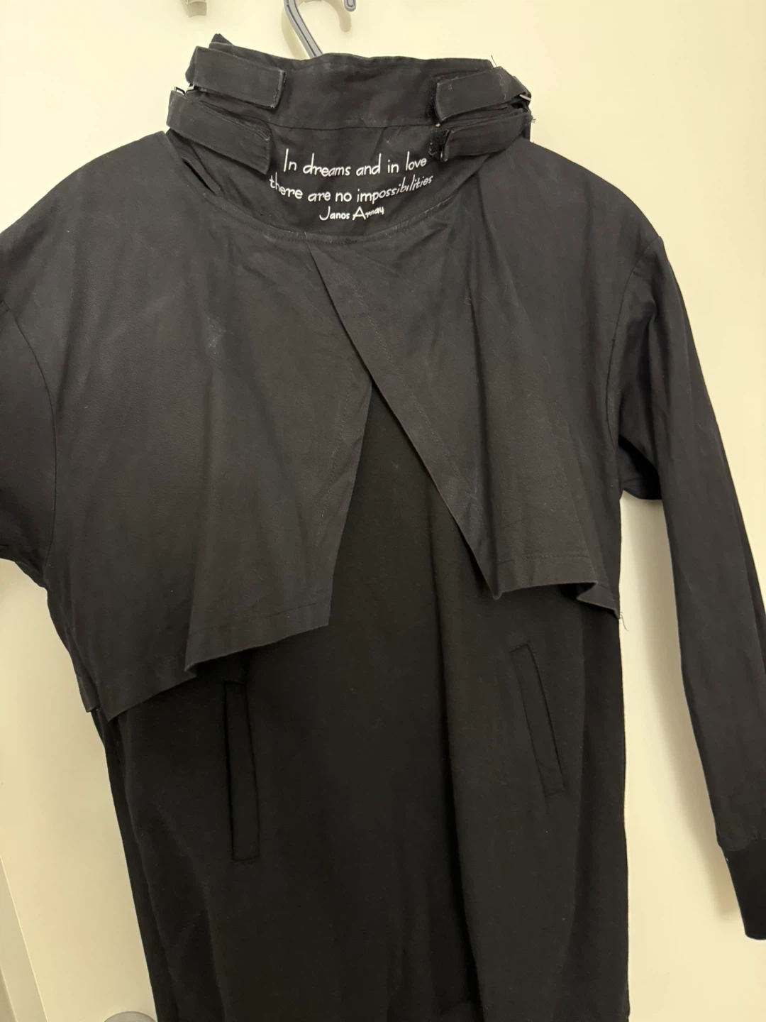 Black hooded sweatshirt with unique layered front design - photo 2