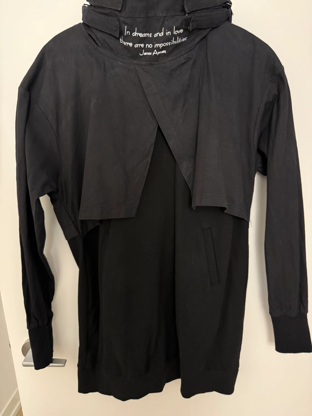 Black hooded sweatshirt with unique layered front design - photo 3