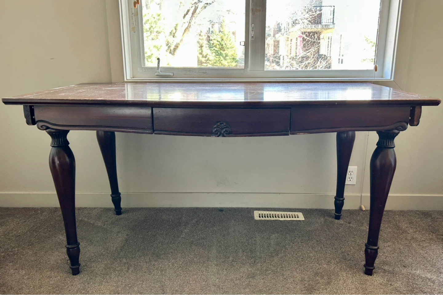 Dark Wood Desk with Single Drawer