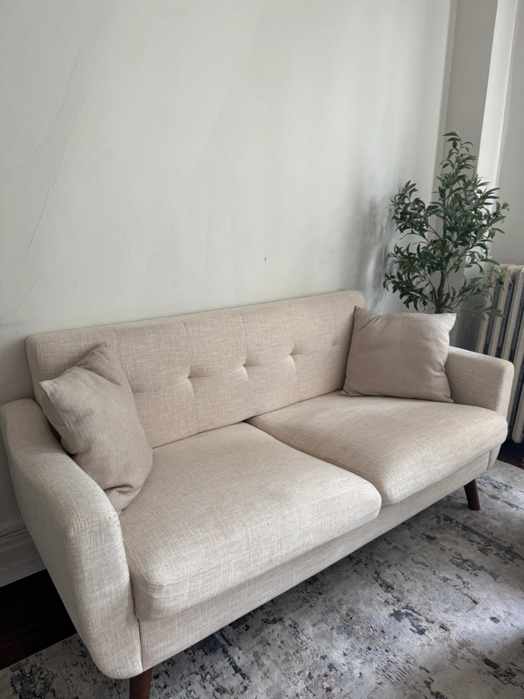 Beige Loveseat Sofa with Tufted Back