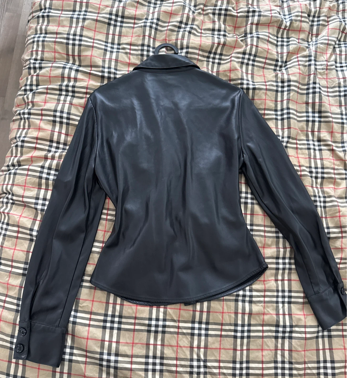Zara Black Faux Leather Ruched Button-Up Shirt Size S - photo 4