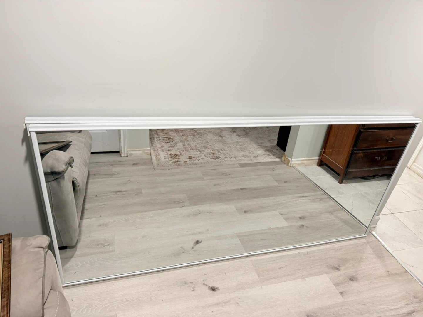 Large closet sliding Mirror doors with White Frame - photo 2