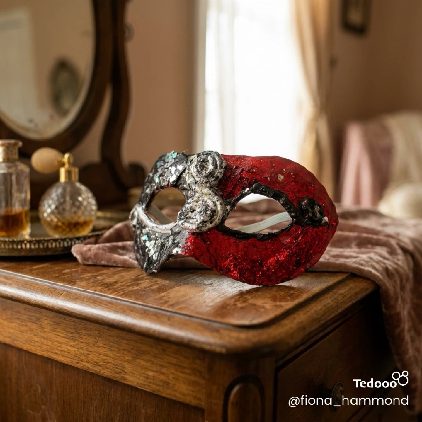 Hand crafted Red and Black Masquerade Mask - photo 3