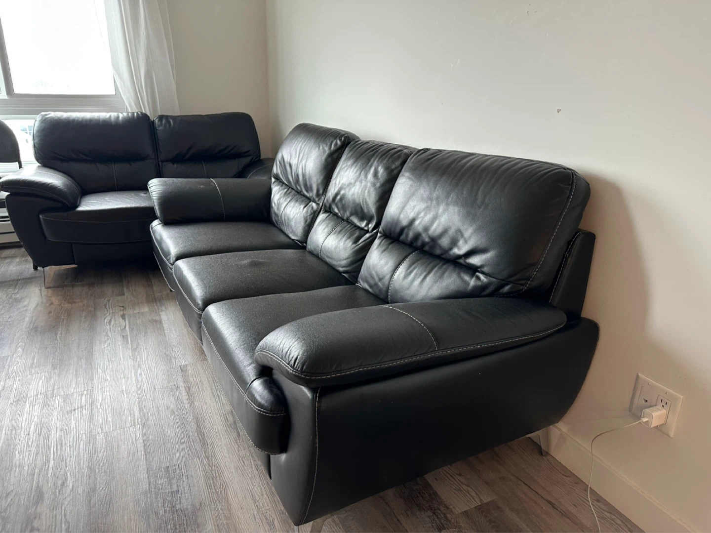 Black Leather Sofa Set - photo 2