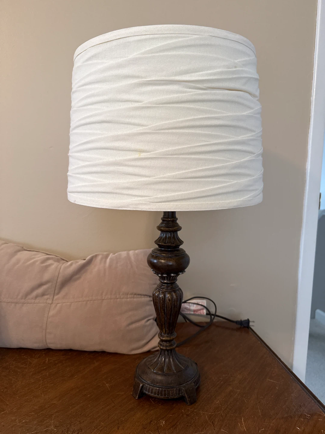 Bronze Table Lamp with White Drum Shade