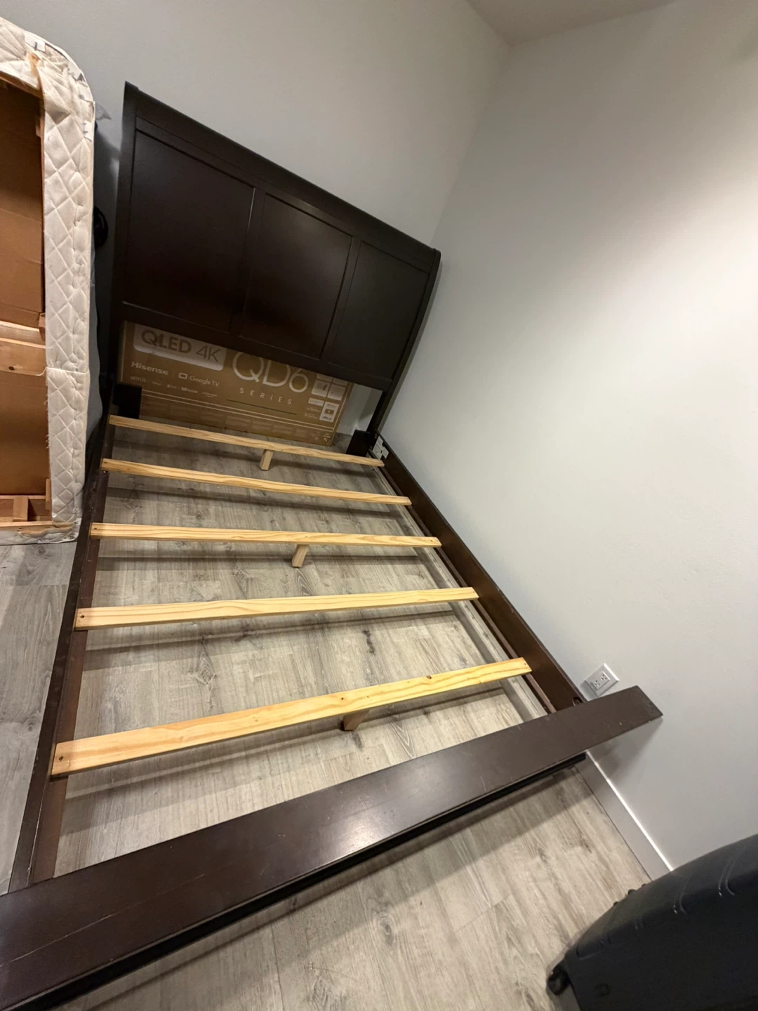 Dark Brown Wooden Queen Bed Frame