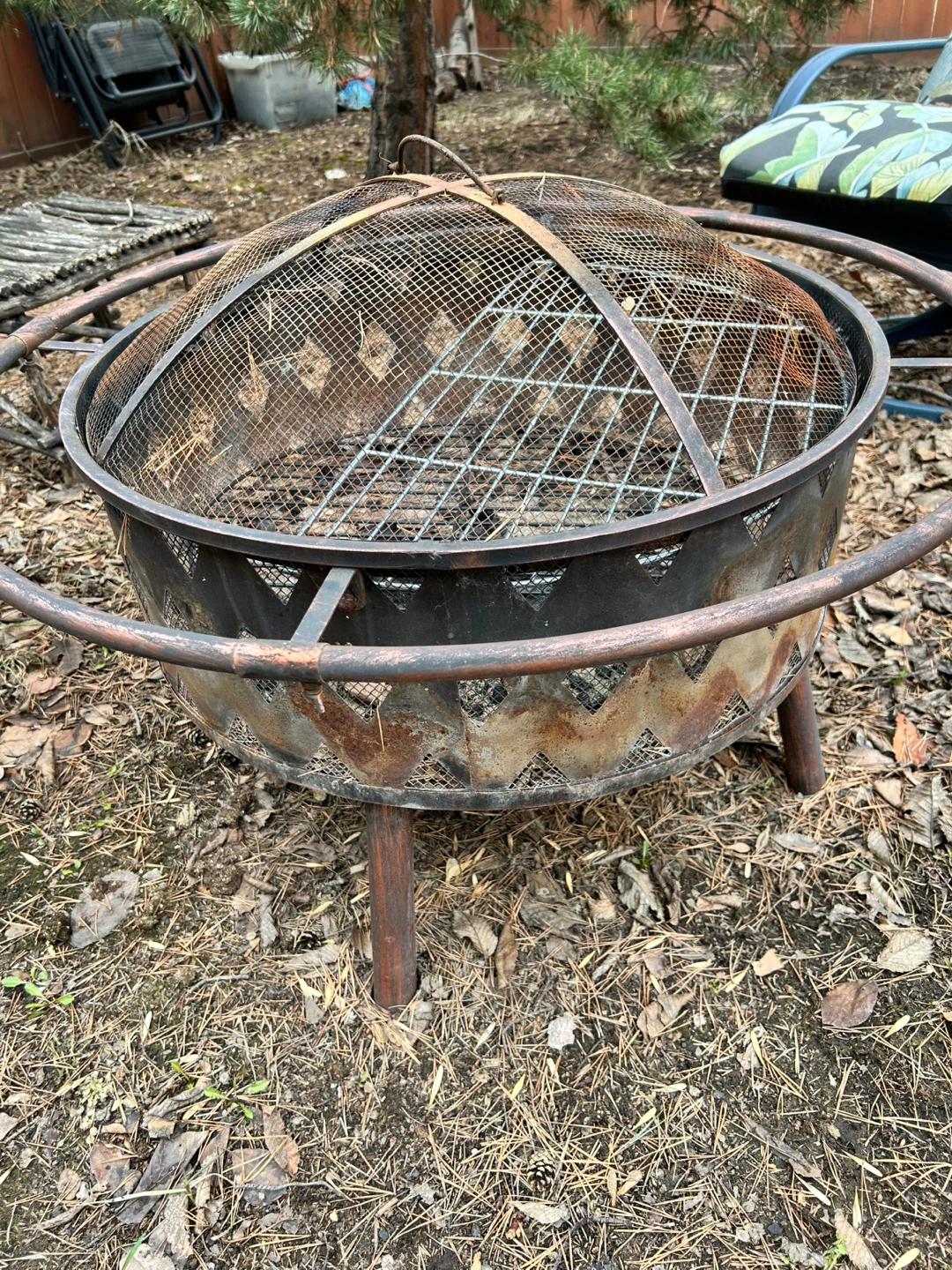 Metal Fire Pit with Mesh Spark Screen