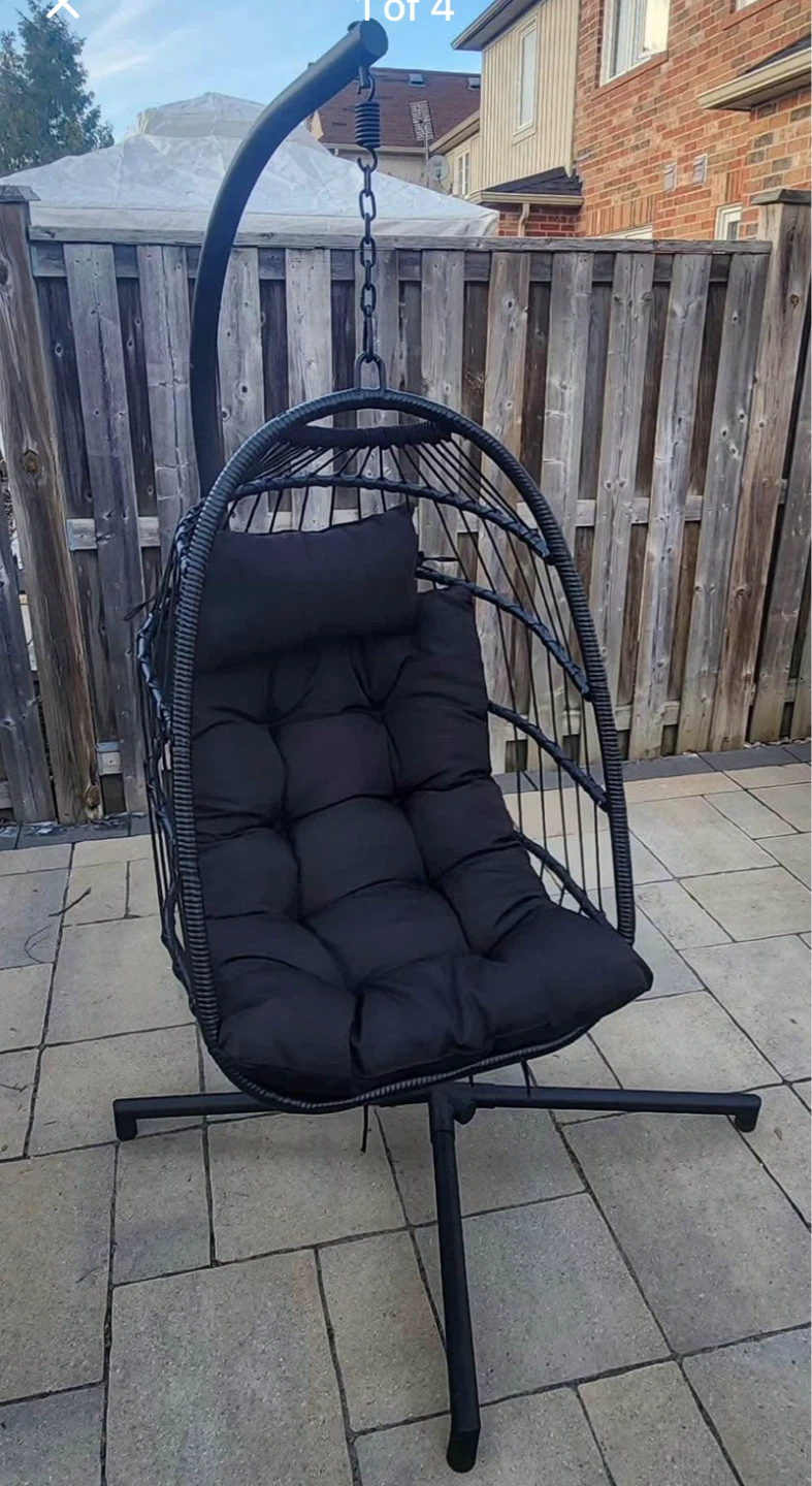 Black Hanging Egg Chair with Stand and Cushion - photo 4