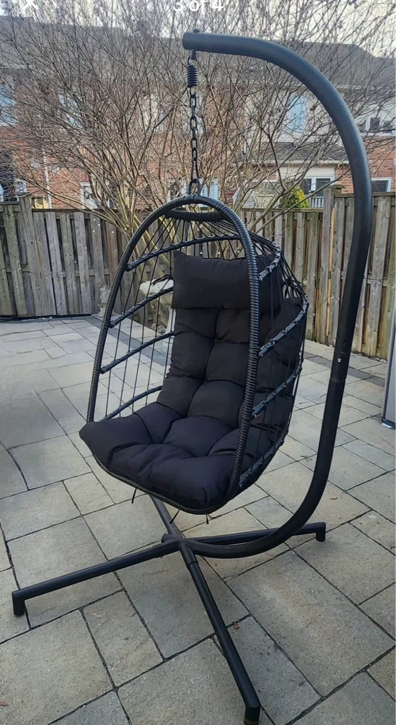 Black Hanging Egg Chair with Stand and Cushion