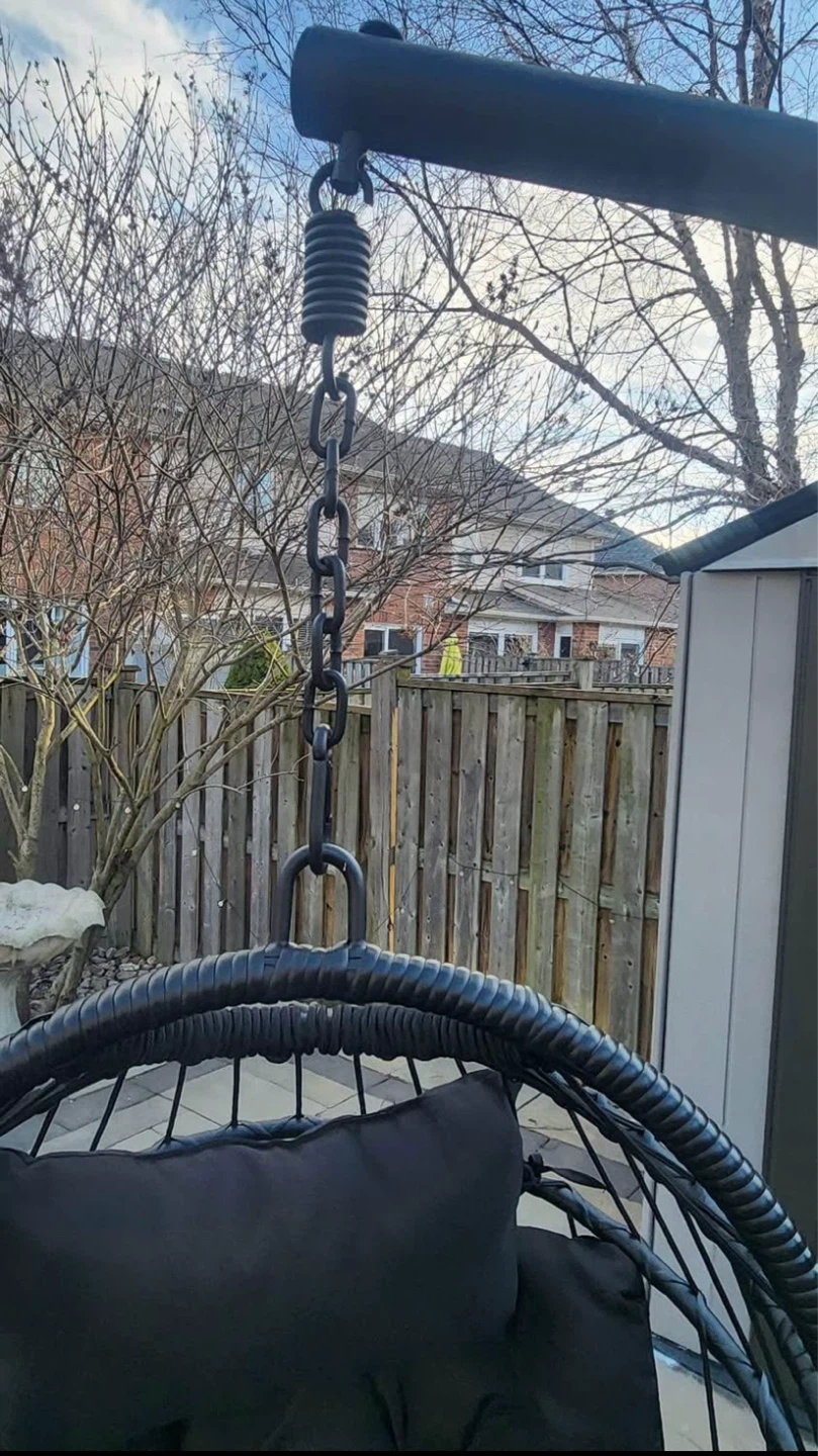 Black Hanging Egg Chair with Stand and Cushion - photo 3