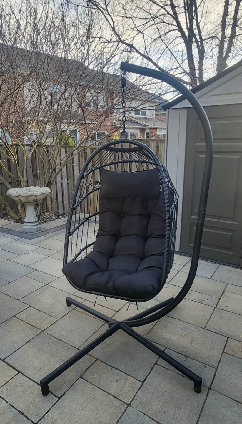 Black Hanging Egg Chair with Stand and Cushion - photo 2