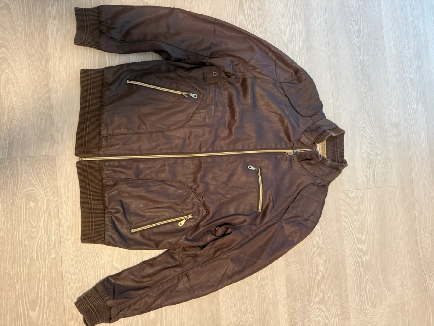 CAMOUFLAGE Brown Faux Leather Bomber Jacket