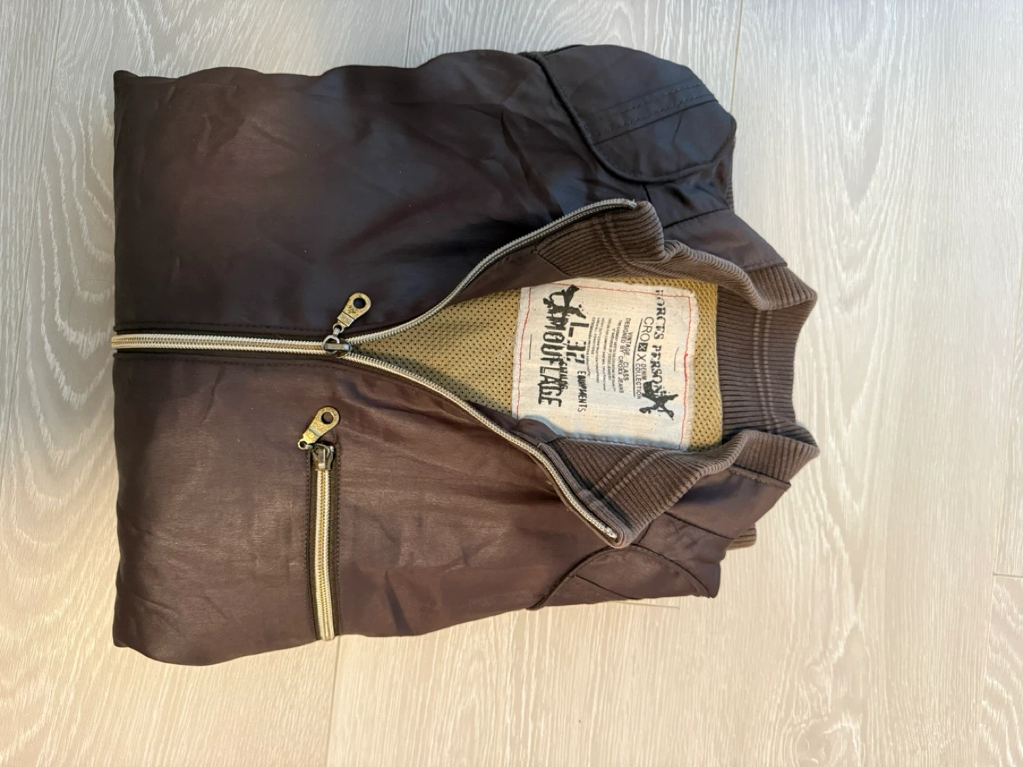 CAMOUFLAGE Brown Faux Leather Bomber Jacket - photo 3