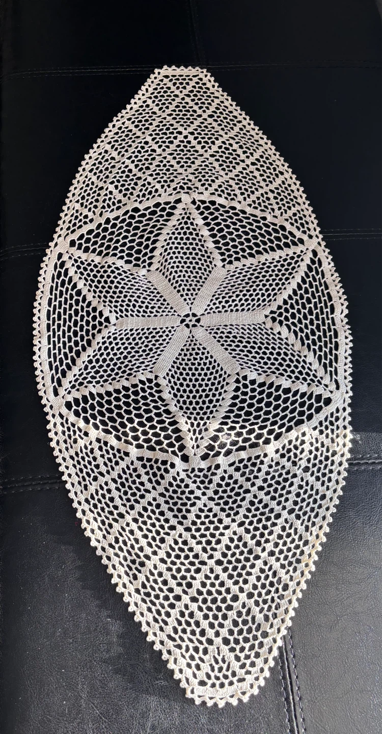White Crochet Oval Doily Table Runner