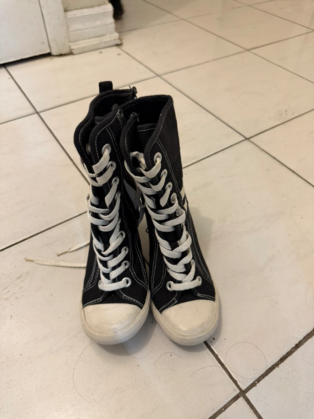 Black High Top Heeled Sneaker Boots - photo 2