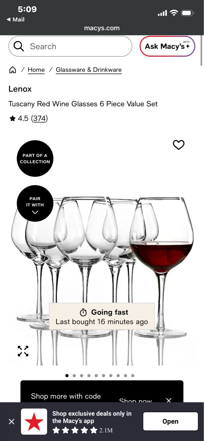 Red Wine Glasses 6 Piece