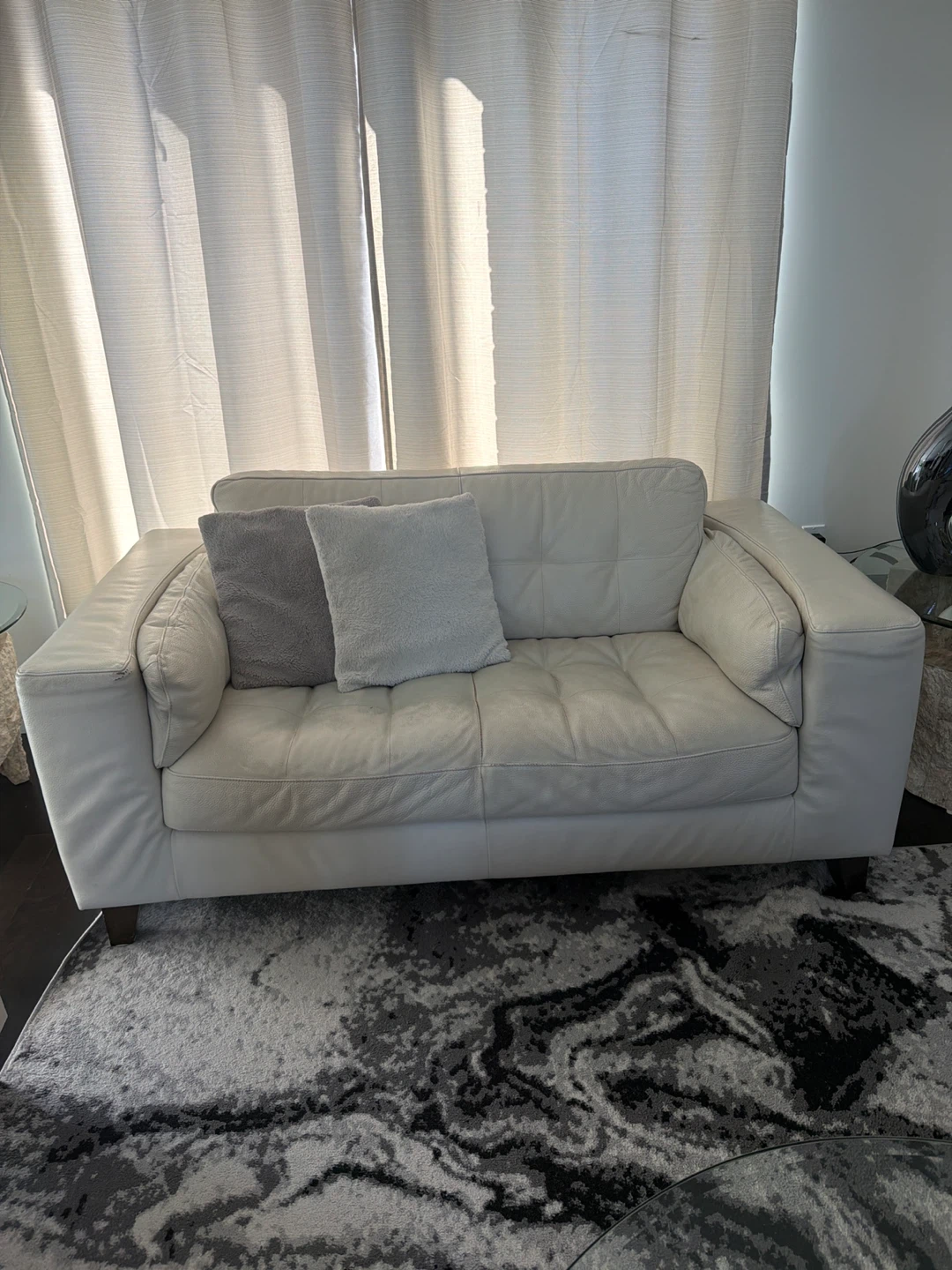 3 piece White Leather Couch set and Matching Ottoman