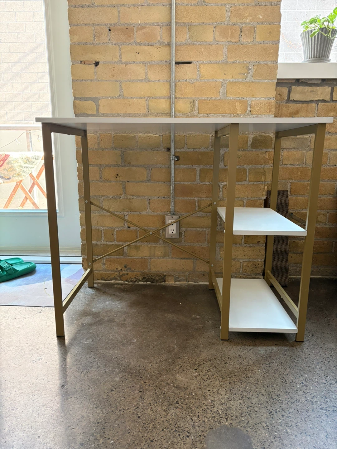 White and Gold Compact Desk with Shelves - photo 2