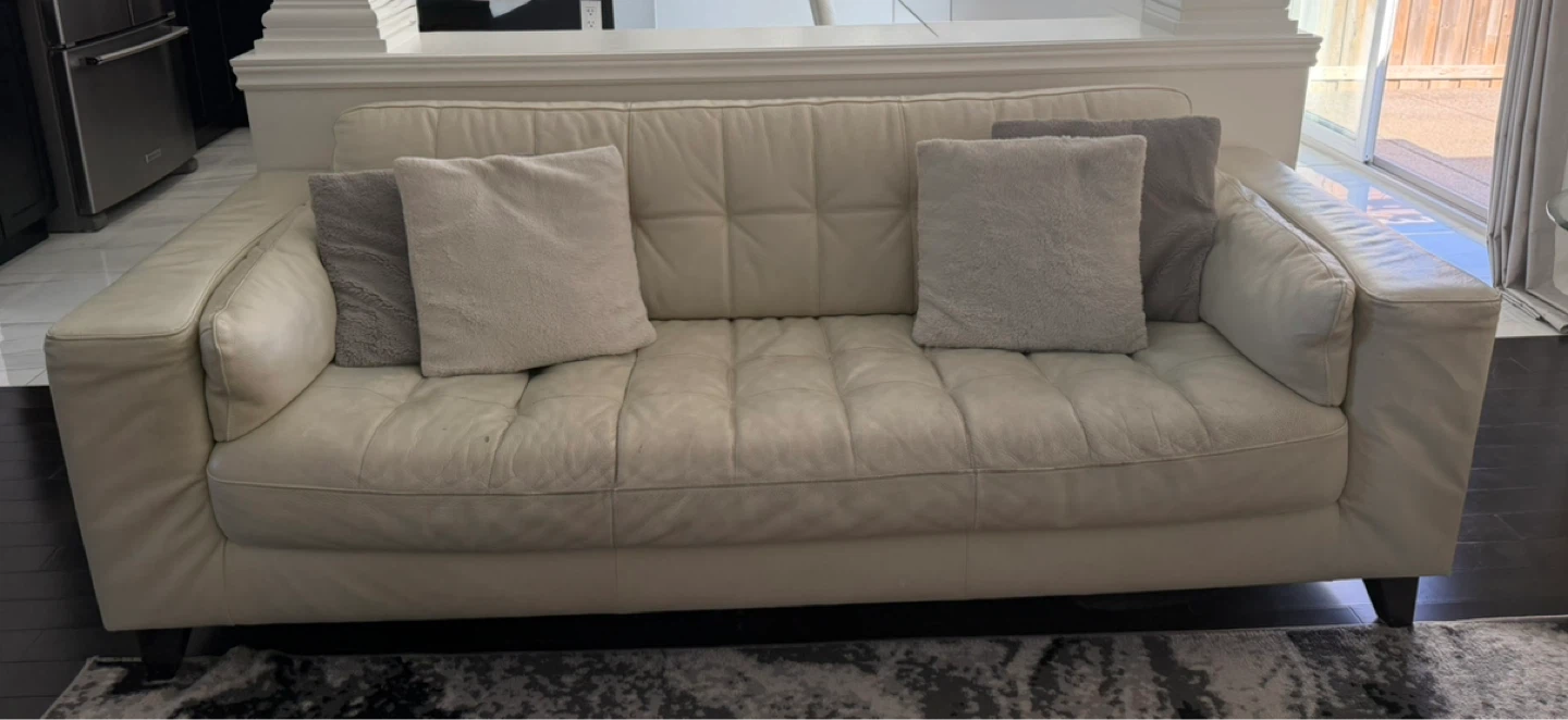 3 piece White Leather Couch set and Matching Ottoman - photo 3