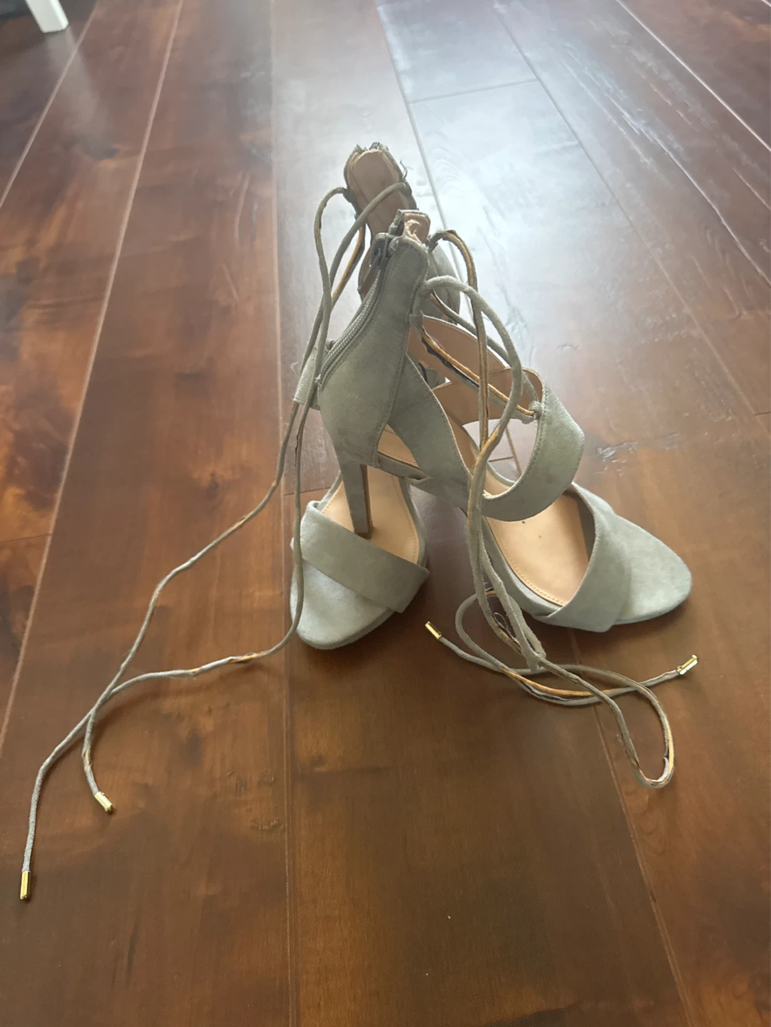 Zara Trafaluc Grey Suede Lace-Up Heels - Size 38