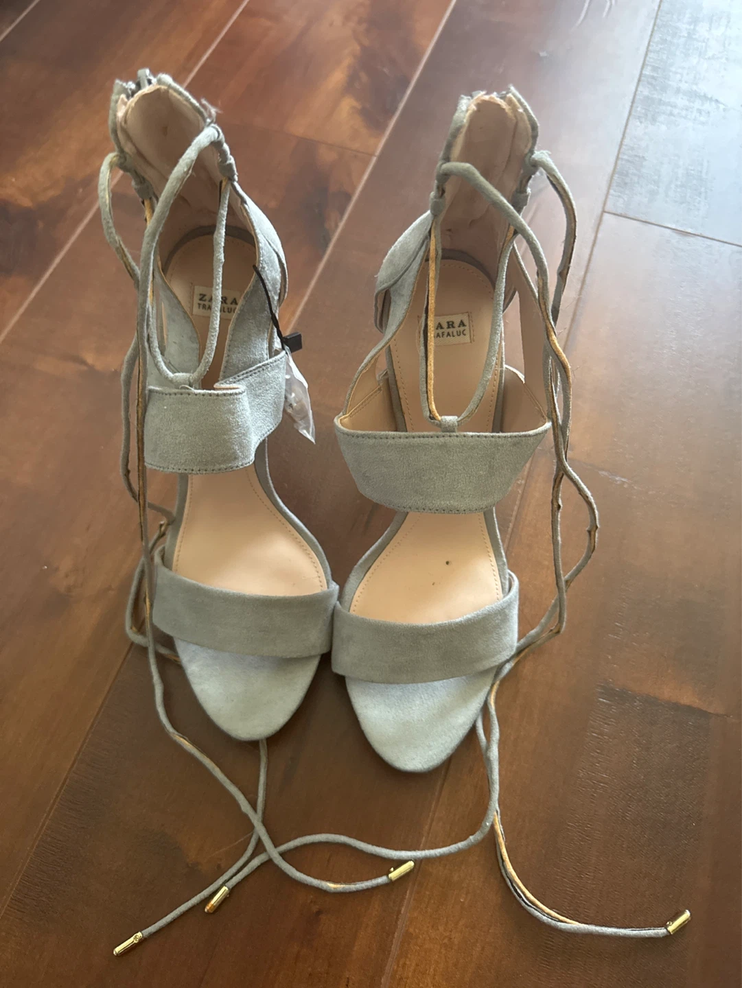 Zara Trafaluc Grey Suede Lace-Up Heels - Size 38 - photo 3