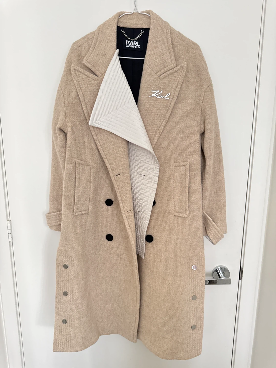 KARL LAGERFELD Beige Wool Blend Double-Breasted Coat