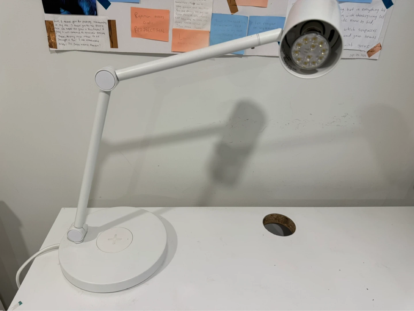 White IKEA MICKE Desk with Drawer and Lamp (wireless charger) - photo 4