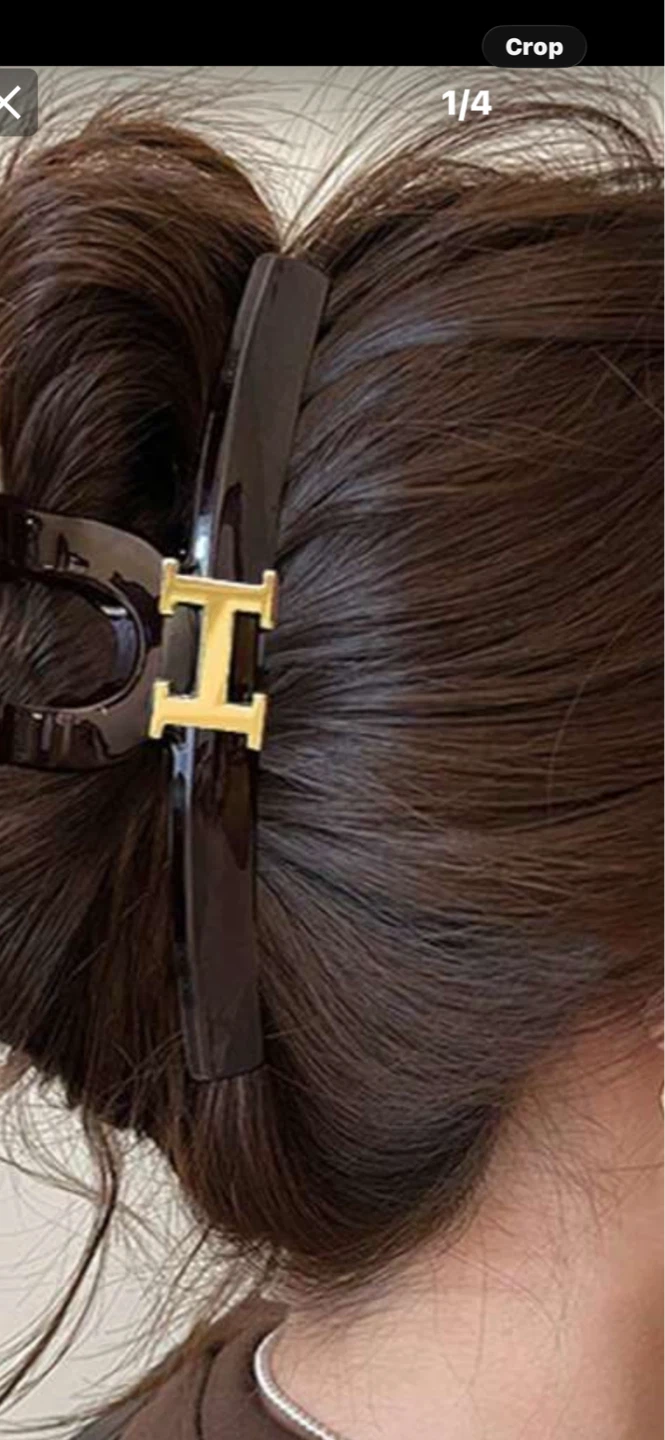 Shiny Brown Claw Clip with Gold 'H' Accent