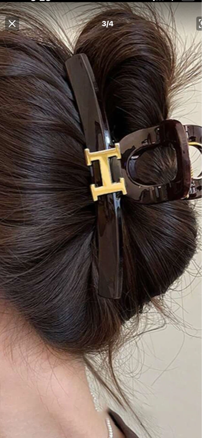 Shiny Brown Claw Clip with Gold 'H' Accent - photo 2