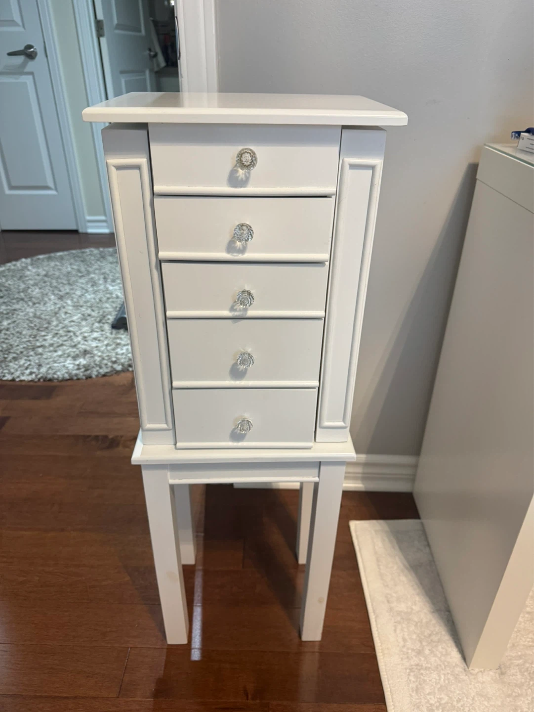 White Jewelry Armoire with Mirror and Drawers