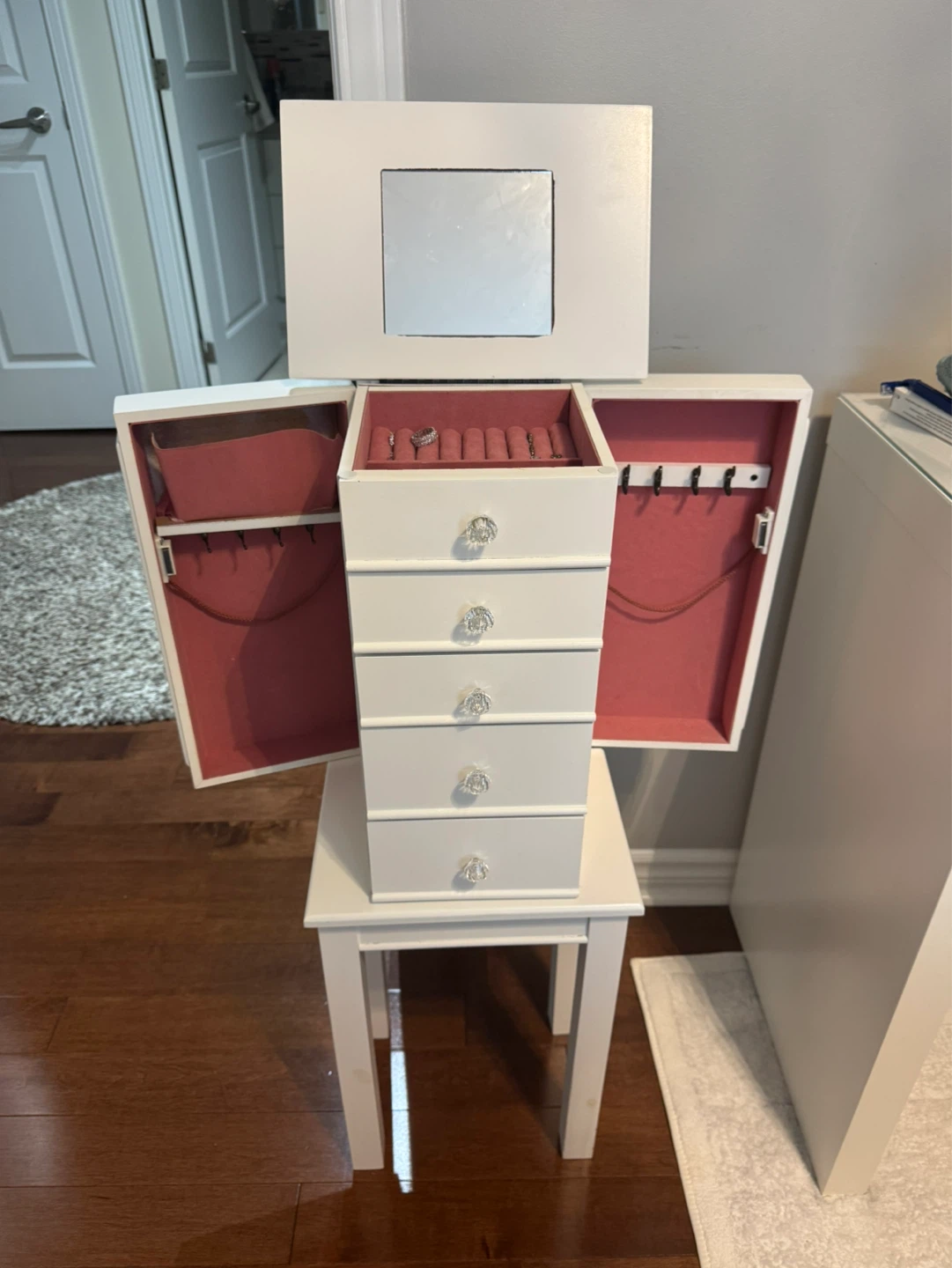 White Jewelry Armoire with Mirror and Drawers - photo 2