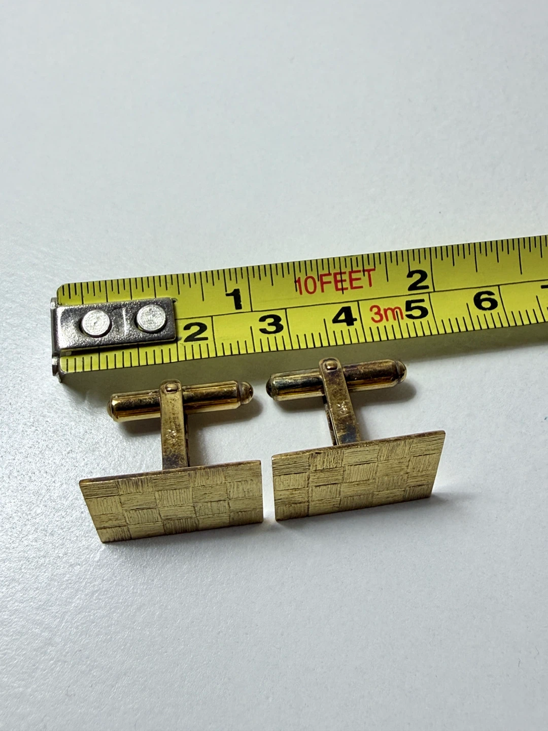 Gold Textured Rectangular Cufflinks with tie clip - photo 5