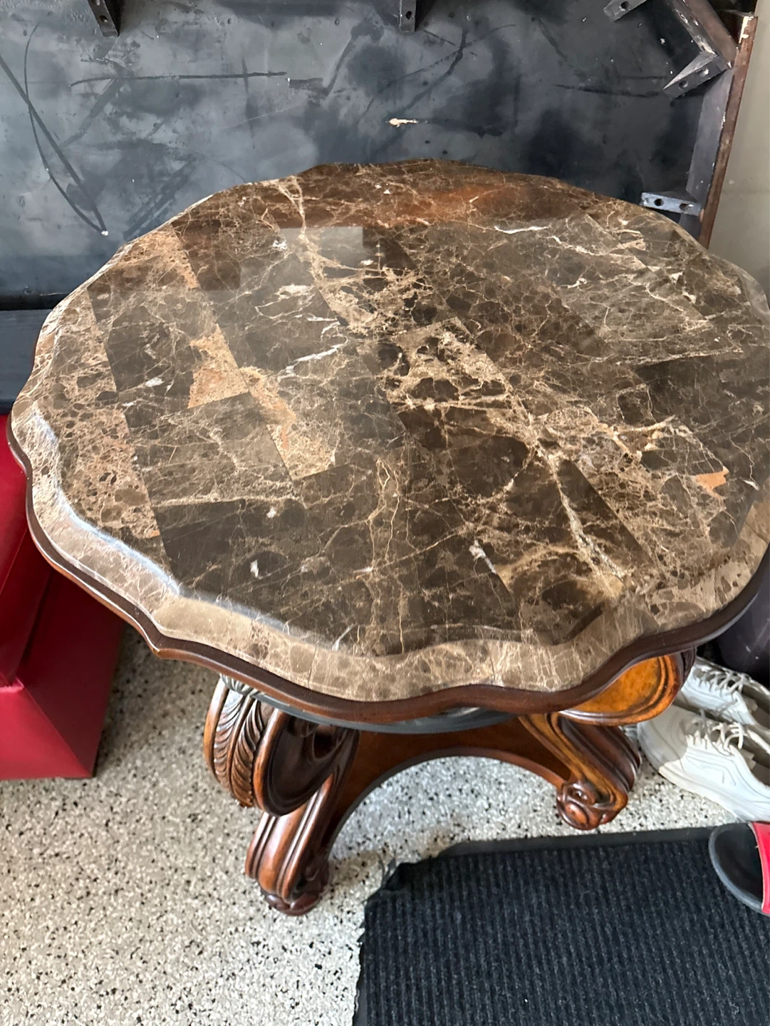 Ornate Wood and Marble Accent Table